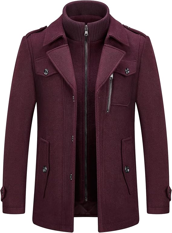 KUDORO Men's Winter Coat Wool Short Coat Men's Wool Coat Medium Length Slim Fit for Business Leisure Peacoat Men's Casual