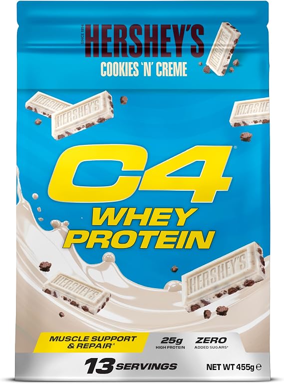 Cellucor C4 Whey Protein Powder, Hershey’s Cookies & Cream, 25g Protein, Low Sugar, Post-Workout Recovery, 13 Servings