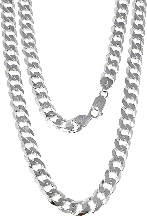 Treasure Bay 9.2mm Solid 925 Silver Curb Chain for Men Available in 50cm 52cm 55cm and 60cm Mens Silver Chain