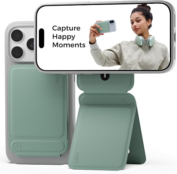 MOFT Telefon Tripod Standı iPhone için Selfie Çubuğu, Çok Açılı iPhone Standı, Hafif ve Taşınabilir Telefon Tutucu, Güçlü Mıknatıslar, MOVAS Vegan Deri, Seyahat Temelleri, Deniz Köpüğü (Kart Yuvası