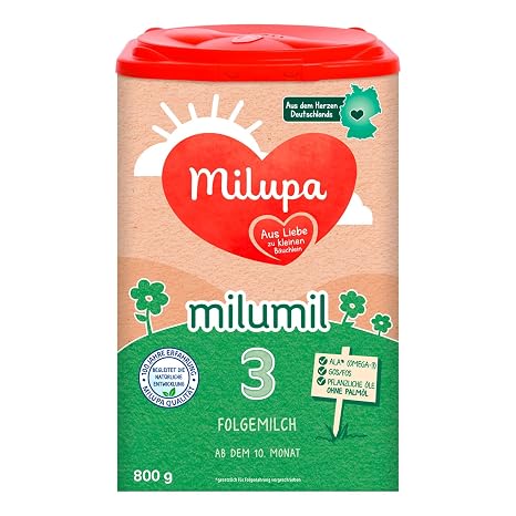 Milupa Milumil 3 – Folgemilch – Baby-Milchpulver – Nach dem 10. Monat – Passender Begleiter bei der Einführung fester Nahrung mit wichtigen Nährstoffen – Ohne Palmöl – 1 x 800 g