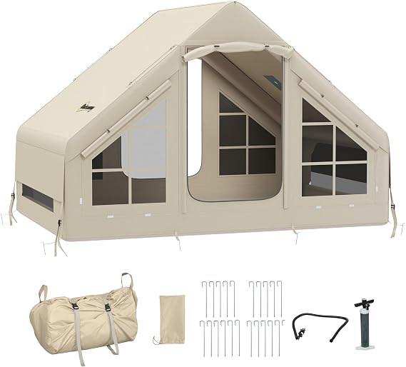 Outsunny Inflatable Camping Tent Stove Jack Hole 2-4 Person