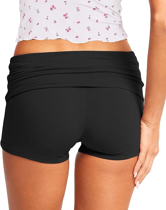 Women Foldover Pajama Shorts Low Rise Pj Sleep Micro Booty Shorts Hot Pants Loungewear
