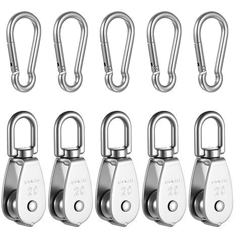 5 Pcs M20 304 Stainless Steel Swivel Pulley Block, 75 kg Load