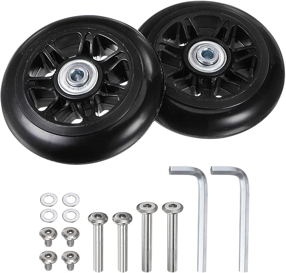 sourcing map Replacement Luggage Wheels 90x24mm Suitcase Wheel Repair Kits Include 2 PU Bearing Wheels & Washers, Wrenches & Axle Screw for Trolley Bag, Inline Skate and Caster Board