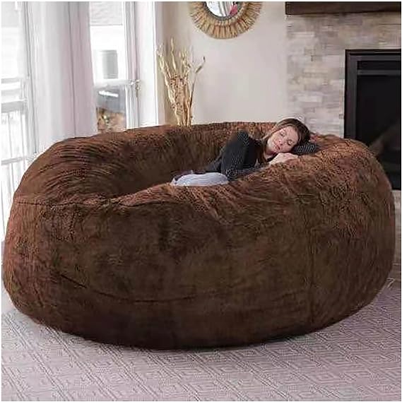 Giant Fur Bean Bag Chair for Adult Living Room Furniture Big Round Soft Fluffy Faux Fur BeanBag (No Padding) Lazy Sofa Bed Cover（ Dark Brown5ft）