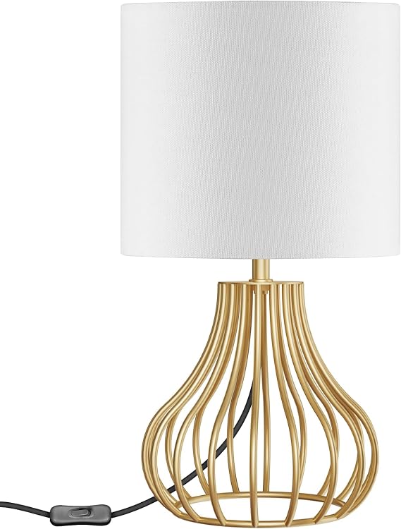 Bedside Lamp, Small Gold White Table Lamp for Bedroom with Bulb [Energy Class F]