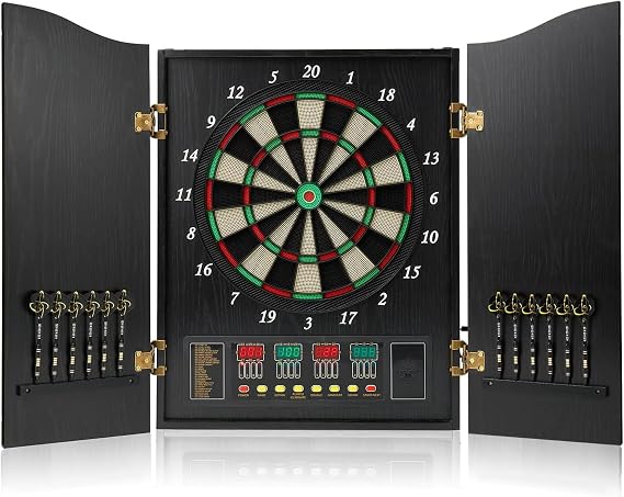 Electronic Dart Board Cabinet Set, 12 Soft Tip Darts, Electric Dart Boards for Adults, Digital Dart Board with Integrated Scoreboard for Family Game Rooms