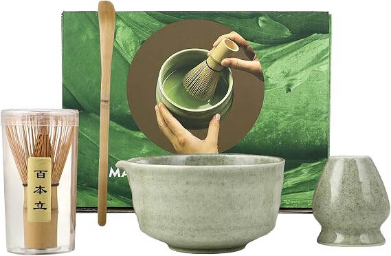 Matcha Kit – Matcha Tea Kit of 4 Pieces, Matcha Tea Whisk, Matcha Bowl Tea, Chasen Stand and Matcha Spoon – Matcha Kit for Tea Ceremony – Ideal for Home, Office and as a Gift