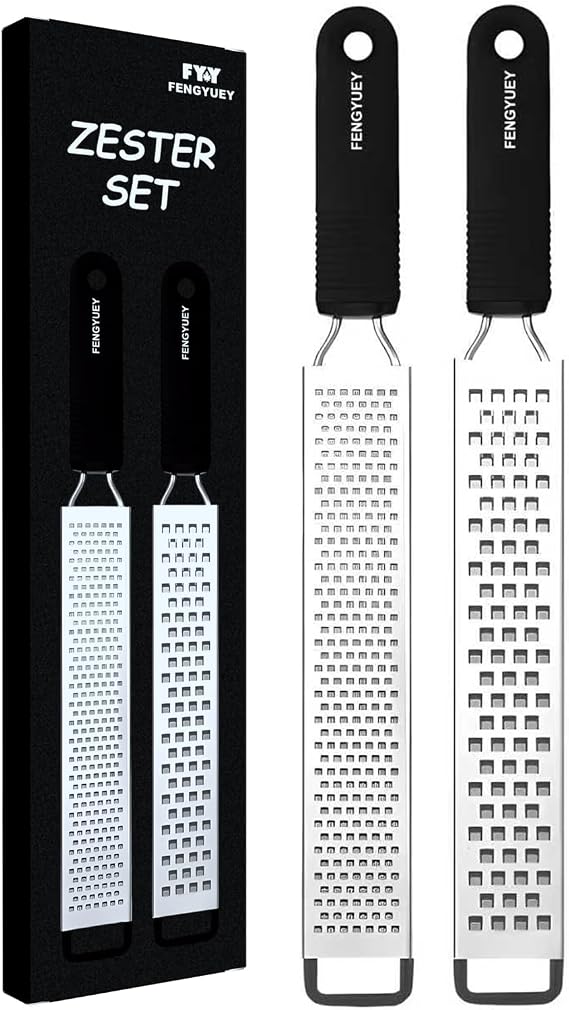 Lemon Grater [Original] - Parmesan Cheese Zester for Ginger, Nutmeg and Chocolate | Features Non-Slip Silicone Handle and Sharp Stainless Steel Blade | Black