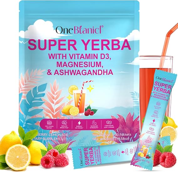 Super Yerba Mate Instant Powder 30 Packets - Yerba Mate with Lemonade Flavor Triple Energy + Brain & Gut Support, Lemon Refresh | Brain Fog Buster, Focus Boost, and Gut Health | Low Sugar, Prebiotics