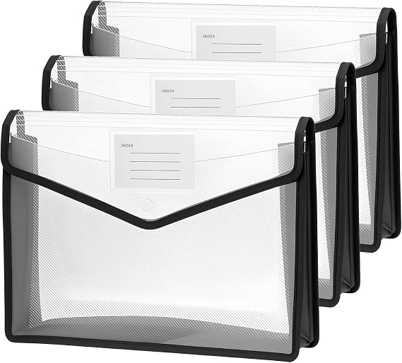 QWORK® 3 Pieces A4 Plastic Folder, Waterproof Document Folder, Large Capacity Folders for School, Office and Home