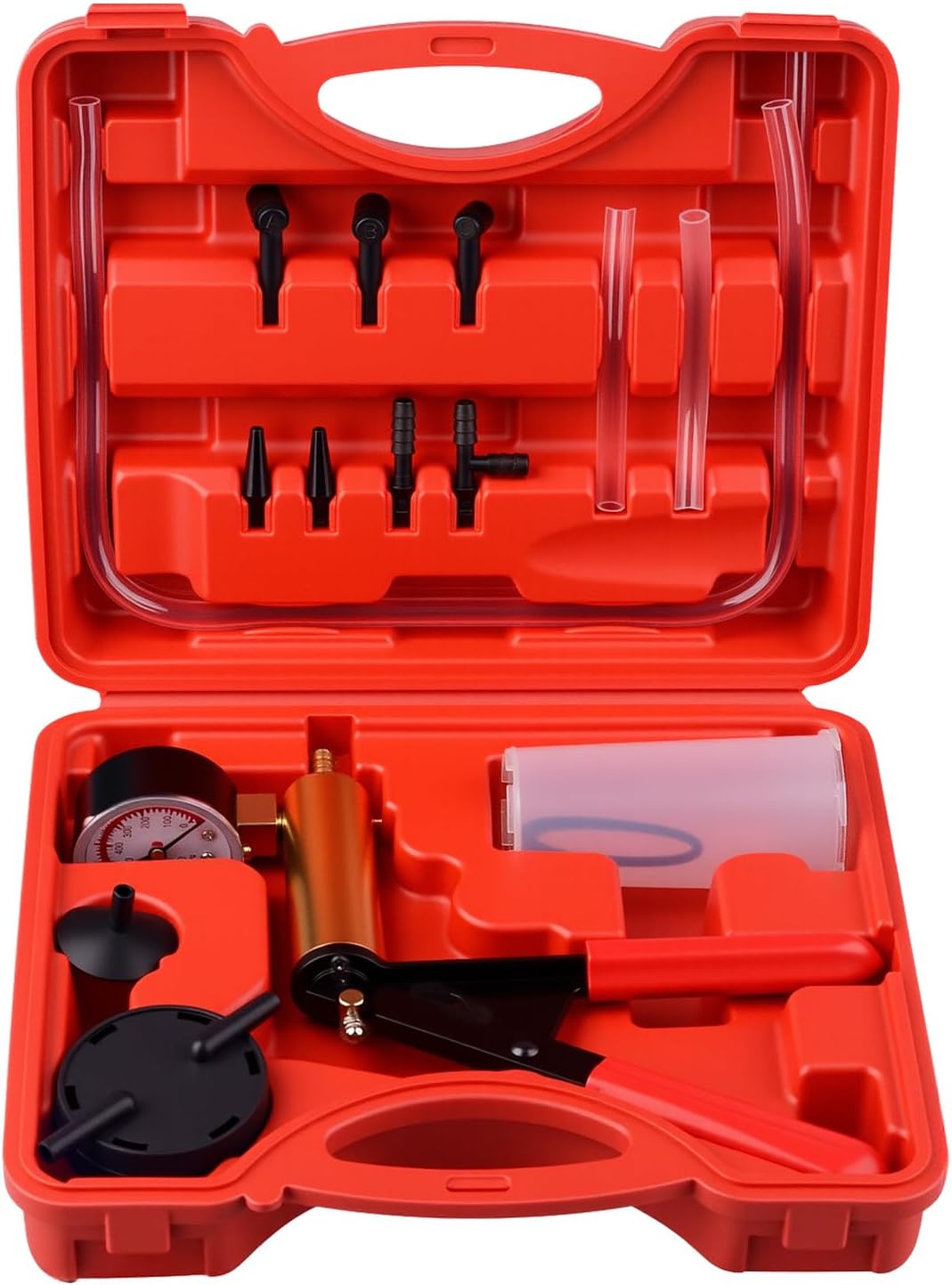 DAYUAN Vacuum Pump Brake Pump Tester Set Vacuum Gauge and Brake Bleeder Kit for Car with Adapters Housing Metal Handle