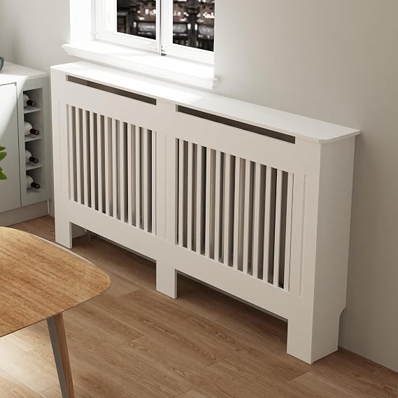 Fativo Extra Height Radiator Cover 100cm White Vertical Slats MDF,XL