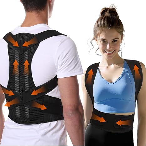 Posture Corrector Men and Women, Breathable Adjustable Back Brace Enhanced Physique (Black, L)