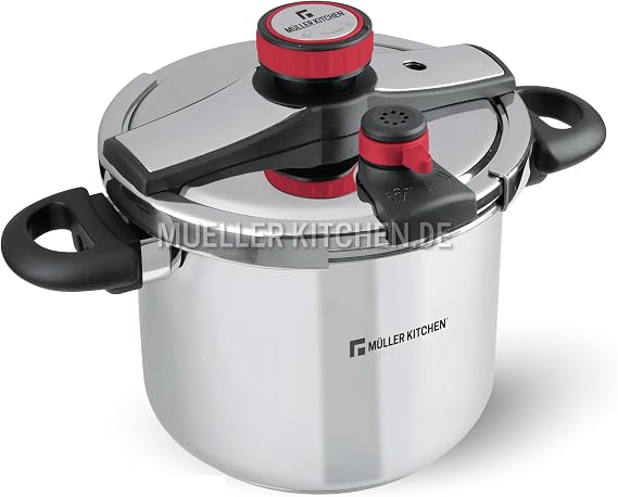 Müller Kitchen Fast Pressure Cooker (Stainless Steel, Induction Base, Two Pressure Settings, Quick Pressure Release Valve, Easy Opening) (6L)
