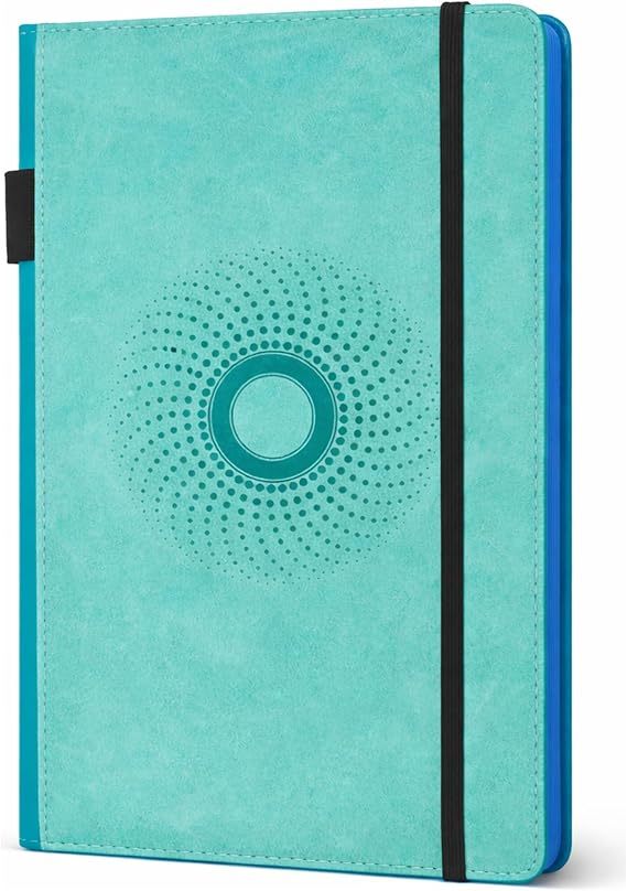 A5 Notebook Hardcover PU Leather Bound- Classic Ruled Paper Notepad Writing Journal Lined Pages, Pen Holder, Bookmark, Elastic Closure, Inner Pocket,192 Pages (Turquoise)