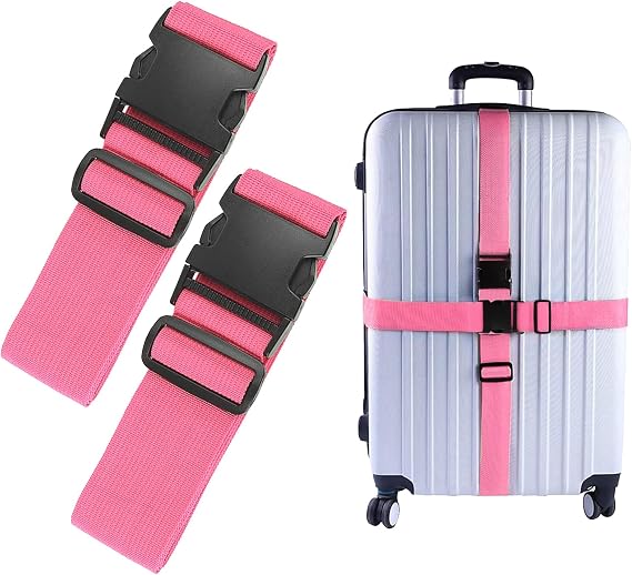 2Pcs Luggage Straps for Suitcase Travel Accessories TSA Approved, 80In Long Belts to Keep Your Suitcase Secure, Adjustable Bag Straps with Quick-Release Buckle for Travel Bag Closure, Pink