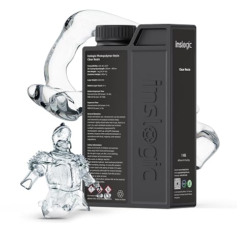 Inslogic High Clear 3D Printer Resin, High Transparency 3D Printing Resin, 405nm UV Curing 3D Printing Photopolymer Resin, Suitable for LCD/DLP/SLA 3D Resin Printer, 1KG. (Clear)