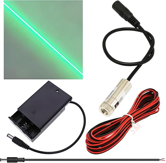 CTRICALVER Laser Module Adjustable Focal Kit, 520nm Industrial Laser Module Diode 3-5V 2.1mm DC Plug +Power Supply kit (Light Source Shape: Green line)