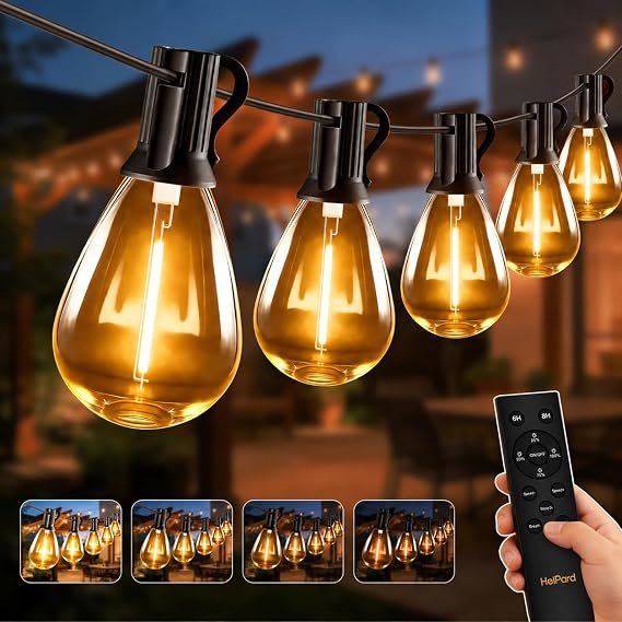 HeiPard Outdoor String Lights Mains Powered 10m 15+1 LED S11 Festoon Lights Outdoor IP45 Waterproof Garden Lights with Remote Control Dimmable Timer 2200K Warm White for Garden Patio Balcony [Energy Class E]