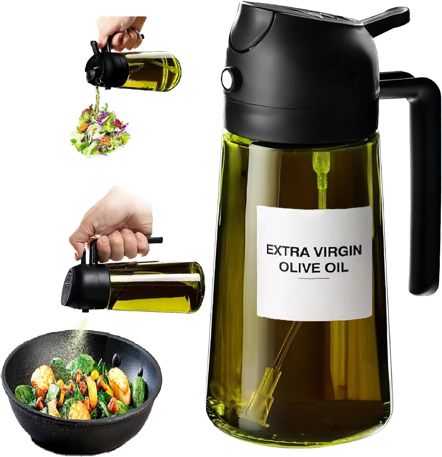 Oil Spray Bottle with UV Protection Glass, 2 in1 Oil Olive Dispenser 15.9oz /470ml, Cooking Air Fryer Vinegar Mister OilSprayer for Kitchen Gadgets, BBQ, Food