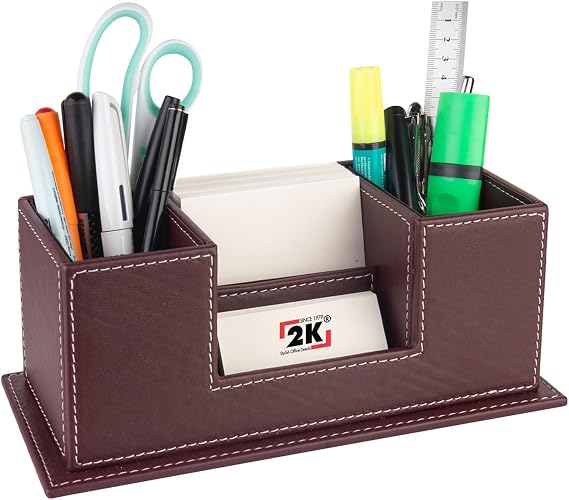 Masaüstü Deri Organizer Kalemlik 4 Gözlü Desktop Organizer Rainbow Vegan 10x12x25 cm. Bordo
