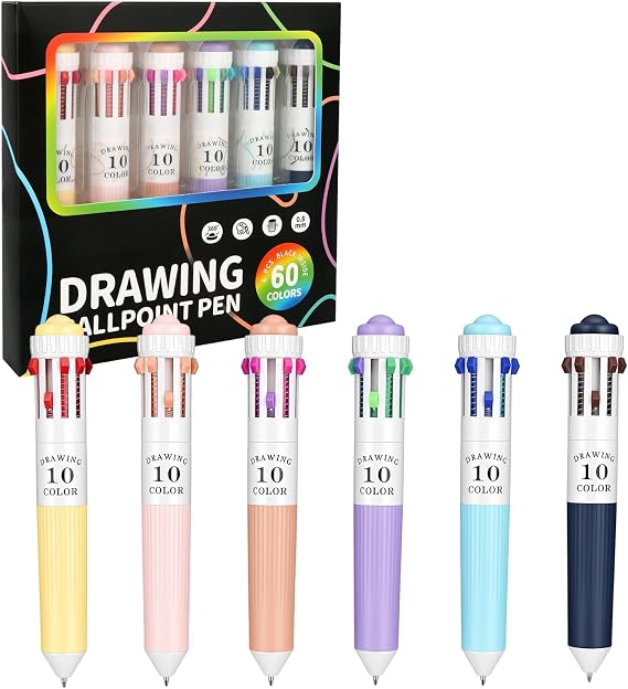 6 Pack 10 in 1 Pens Multicolour, 60 Colors Multi Colour Pen