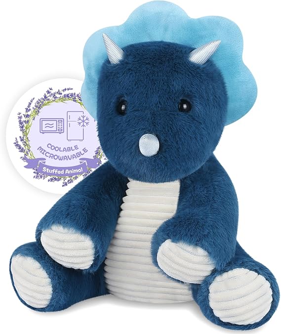 SuzziPals Microwavable & Coolable Triceratops Dinosaur Stuffed Animals, Weighted Blue Dragon Toy for Stress Relief, Heated Stuffed Animal Heating Pads for Soothing & Relaxation, Plushies Dino Gifts
