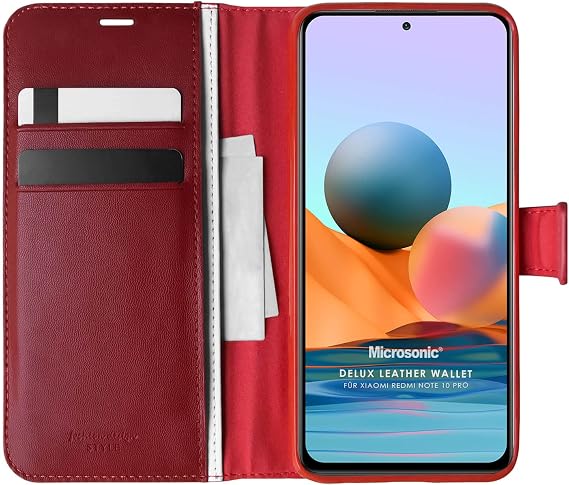 Microsonic Xiaomi Redmi Note 10 Pro Max için Kılıf Delux Leather Wallet Kırmızı [Redmi Note 10 Pro Max ile Uyumlu Kılıf - Kırmızı]