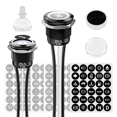 2Pcs 19mm LED Latching Push Button Switch IP67 20A 12V-24V White