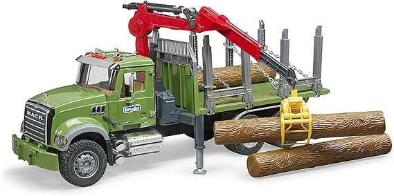 BRUDER 02824 – Mack granite Holztransport-Truck Ladecran, holder and 3 trees