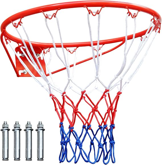 Basketball Hoop Ring Basketball Hoop Net and Wall Fixings Standard Basket Size with 45cm Diameter for Indoor and Outdoor Mounting
