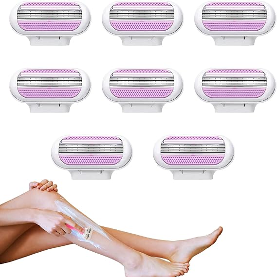 Women'S Razor Blades Refills, 8 Pcs Razors for Women Refill, For Venus Razor Blades Refill Compatible with Gillette Venus Smooth Razor for Women Shaving, Washable Easy to Replace (Pink)