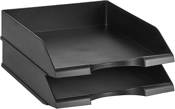 Amazon Basics Rectangular Stackable Office Letter Trays, Pack of 2, Black, 33.8 x 25.4 x 6.3 cm
