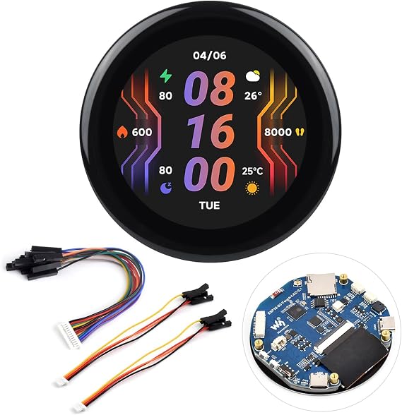 Waveshare ESP32-S3 2.1inch Capacitive Touch Round Display Development Board(2.5D curved touch panel version), 480x480, IPS, 32-Bit LX7 2-Core Processor, Support WiFi&BT, 262K Color ESP32 With Display