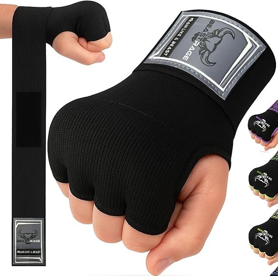 BEAST RAGE Boxing Wraps Hand Gel Gloves MMA 75cm Long Wrap Padded Elasticated Quick Boxing Punching Bag Training Muay Thai Hand Wraps set UFC Bandages For Mens Ladies kids