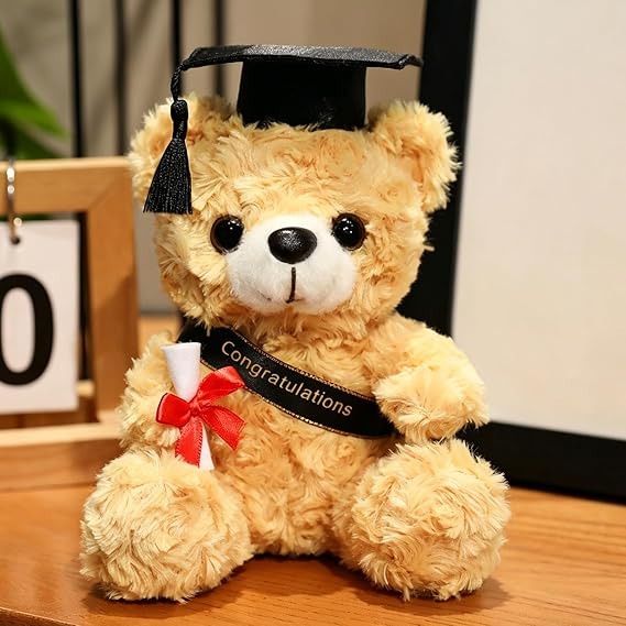 Graduation Bear, Graduation Gifts, Graduation Presents and Gifts, 18cm Sitting Plush Teddy with Graduation Cap, Academic Keepsake for Graduates, Ceremony Decoration and Photo Prop