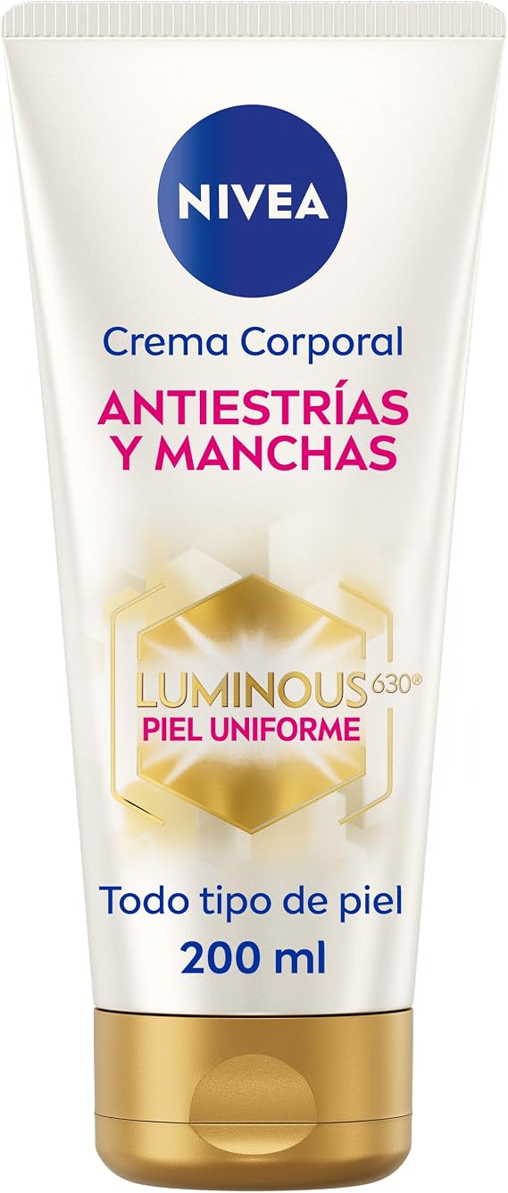 NIVEA Luminous 630 Anti-Stretch Marks and Blemishes Body Cream (1 x 200 ml), Nivea Anti-Stretch Mark Cream for Even Skin Tone, Body Moisturizer with 48 Hours of Hydration