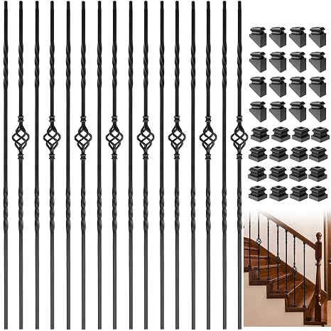 Wrought Iron Deck Balusters, 16 Pack, 1/2" Round, Black