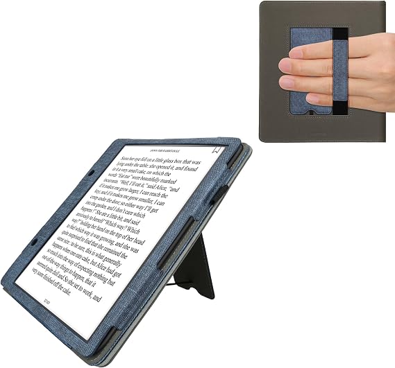 kwmobile Cover Compatible with Amazon Kindle Scribe (2022/2024) Cover - Faux Leather/Suede Case with Stand - Dark Blue/Dark Grey
