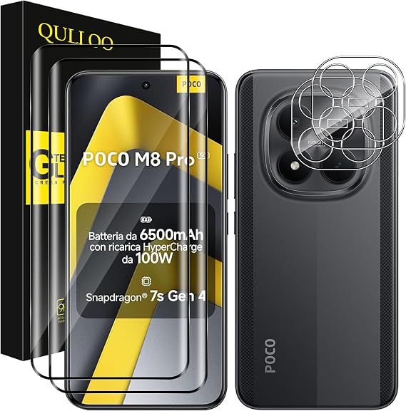 QULLOO for Xiaomi POCO M8 Pro 5G/Redmi Note 15 Pro Plus 5G Screen Protector, [2+2 Pieces] Tempered Glass & Camera Lens Protector, Ultra HD Bubble-Free 9H Hardness Tempered Glass