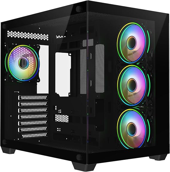 CiT Vision Gaming PC Case, ATX Mid Tower Computer Case 4 ARGB Fans, Black