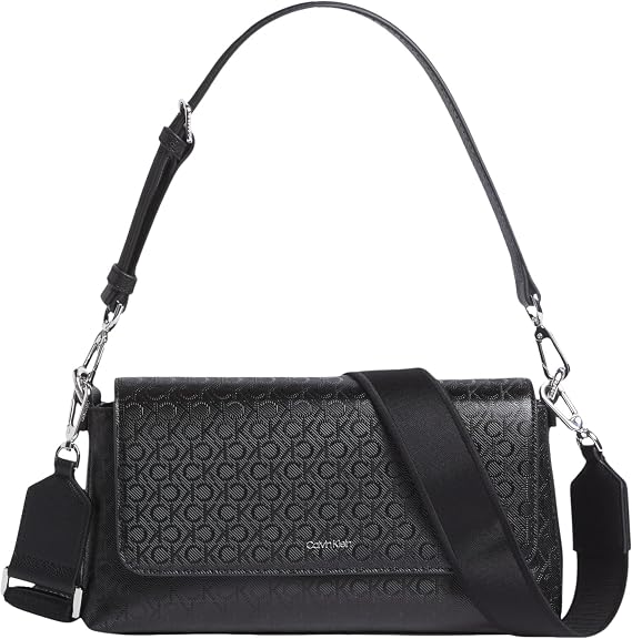 Calvin Klein CK MUST AOP DBL STRAPS CONV SHOU Kadın Çanta, Siyah, Tek Beden