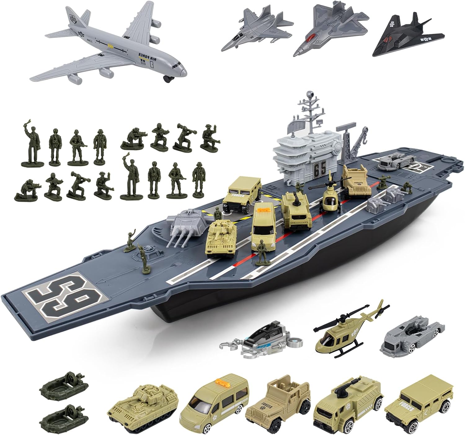 RedCrab Aircraft Carrier Playset, Battleships Model Toys, includes Airplanes, Helicopter, Trucks, Action Figures Kit Cool Toys for Boys Girls Ages 3 4 5 6