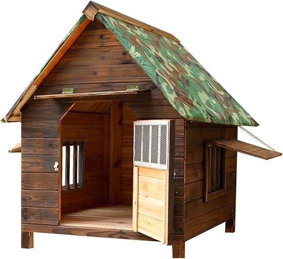 Outdoor Dog House Weatherproof, Wooden Dog House, Dog House with Door, Removable Floor Insulated Dog House, with Sun Visor Outside Dog House, Suitable for Small, Medium and Large Dogs(99x92x95c
