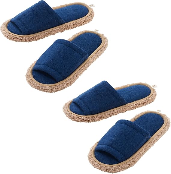 LEC Neo Flat Slippers Set of 2, Size L, Approx. 9.8 - 10.6 inches 25 - 27 cm, Navy, Washable, Microfiber