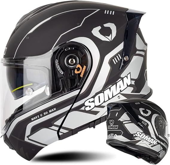 Modular Flip-Up Helmet, Modular Integrated Motorcycle Helmet, Lightweight Men's and Women's Full Face Helmets, ECEDOT Youth Men's and Women's Motorcycle Helmet Certification A,4XL=67~68cm