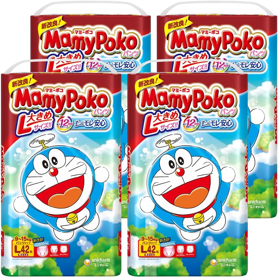Pants L Size Mommy Poco Pants Doraemon Diapers 9 - 15 kg, 168 Sheets 42 Sheets x 4, Case Product, Exclusive,