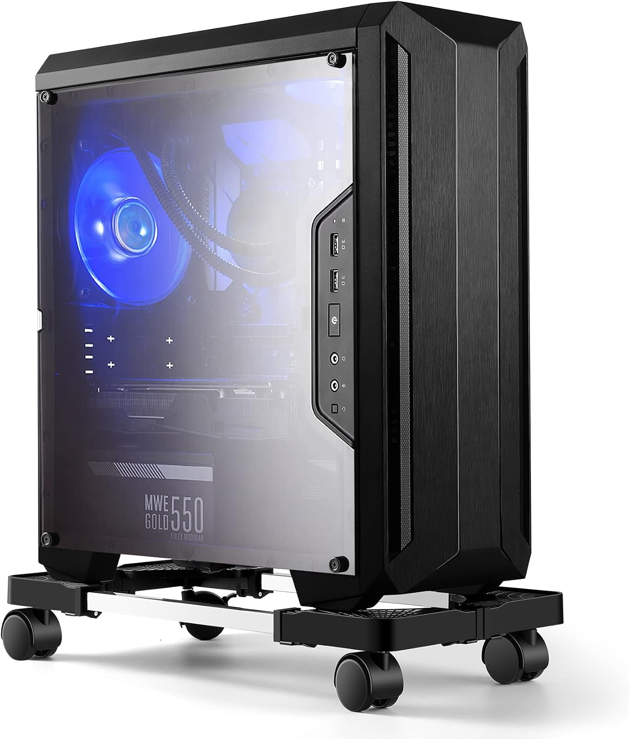 Pc Stand, Adjustable computer tower stand, Cpu Stand with 4 Rolling Caster Wheels,Fits Most PC Under Desk-Black